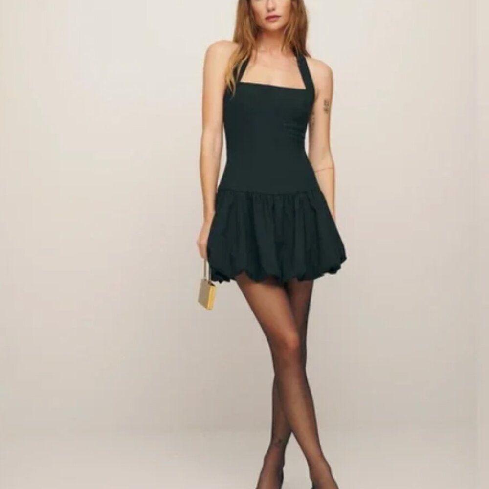 Reformation Babette Bubble Hem Organic Cotton Halter Minidress NWT